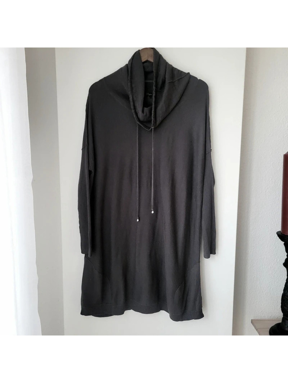 Cupio Oversized Sweater Dress Womens XL Dark Gray Mock Neck Pockets